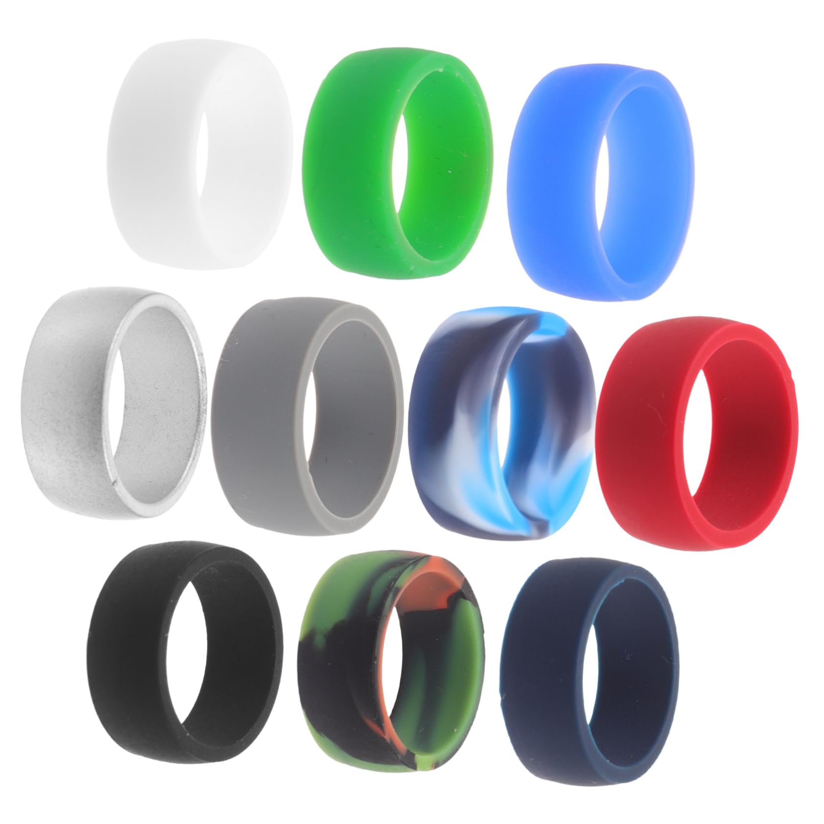 GOOHOCHY 10pcs Men's Silicone Ring Sets Decorative Silicon Ring Comfortable Sports Wedding Skin-friendly Fitness Finger