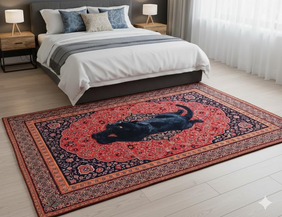 Image of Cotton Bolls Textiles Rugs for Living Room 5x7 Feet Large Size | Lightweight Foldable Carpet for Bedroom & Hall | Easy to Handle During Daily Cleaning | Travel Friendly Printed Rug | Panther