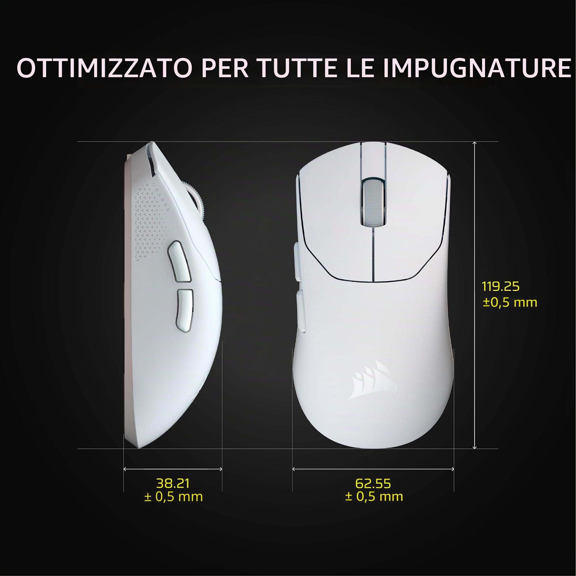 Corsair Sabre v2 PRO - Mouse da gioco wireless ultra leggero FPS, 33.000 DPI, peso 36 g, funzione Hyper-Polling 8000Hz, interruttori meccanici, durata della batteria wireless fino a 70 ore