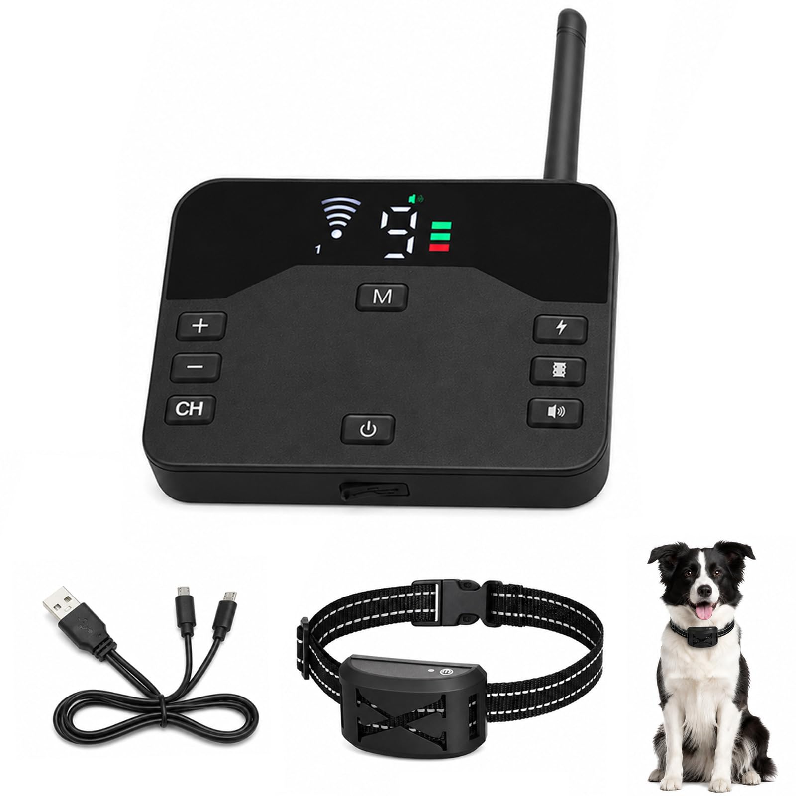 Collier Anti-Fugue 2 en 1 Collier Anti aboiement Chien 3 Modes 9 Niveaux réglables étanche Collier de Dressage avec télécommande