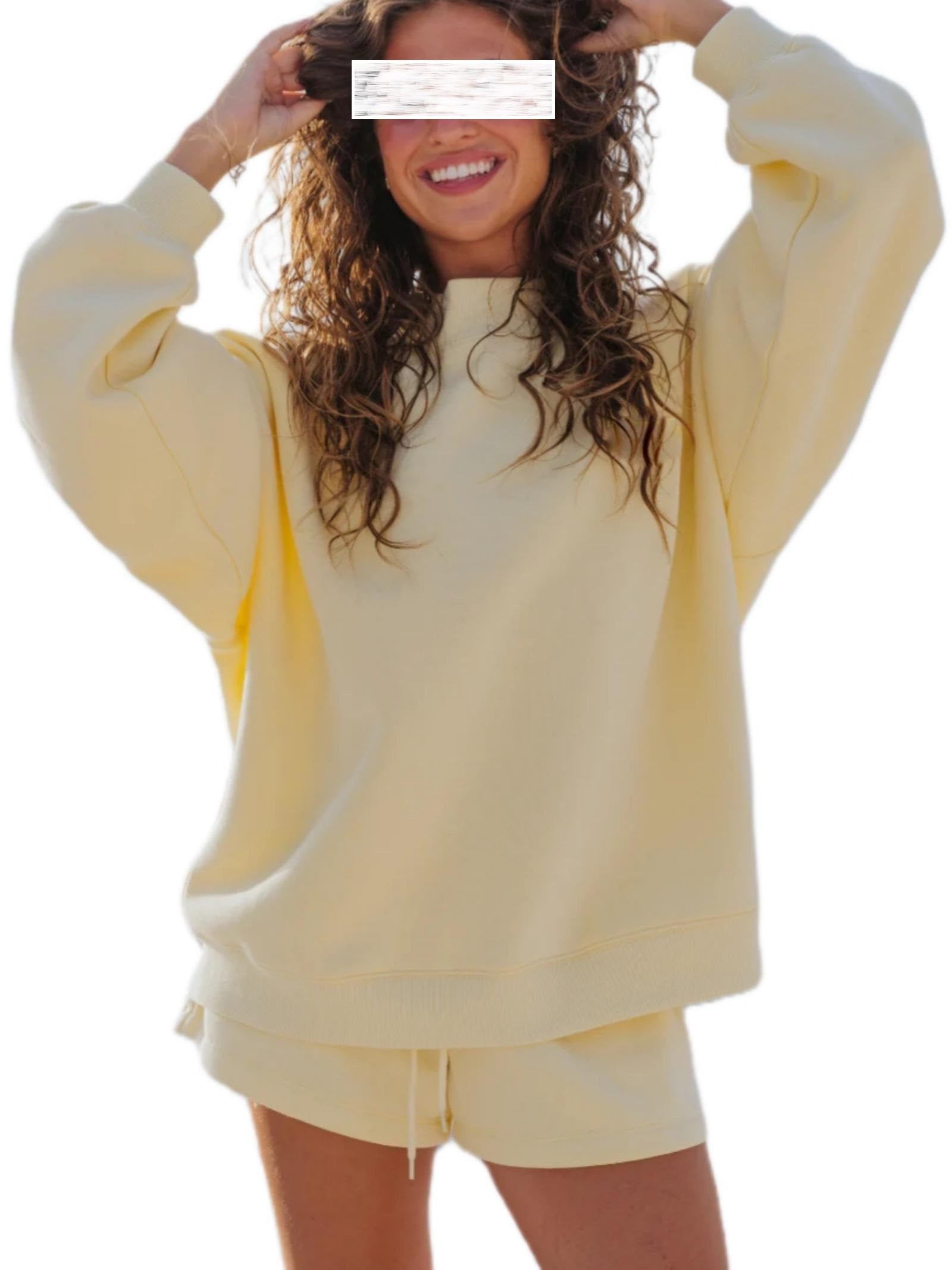 – Womens Y2k 2 Piece Sweatsuit Long Sleeve Crewneck Oversized Sweatshirt and Shorts Matching Outfits Loose Fit Lounge Set Activewear