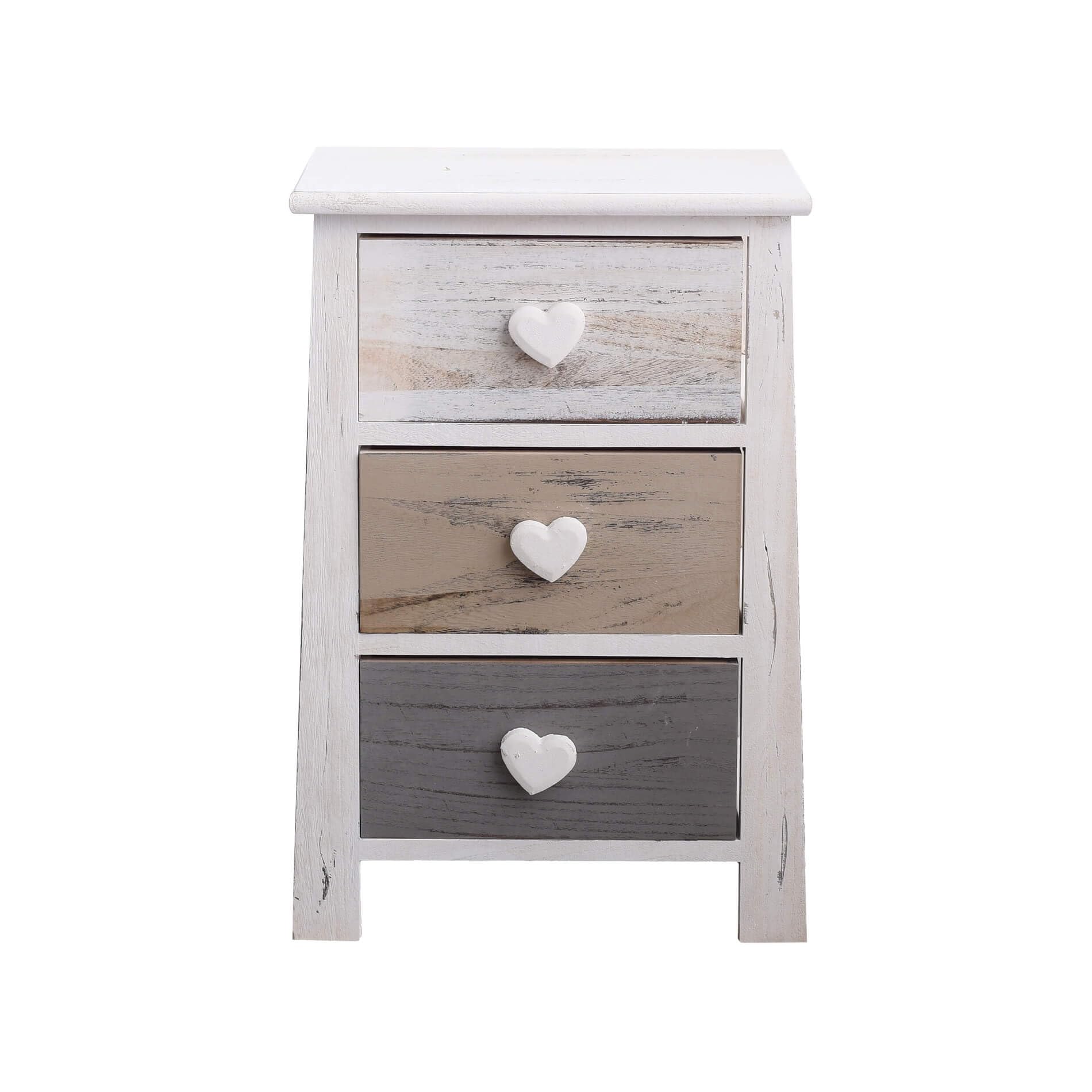 Rebecca Mobili Comodino di legno, cassettiera shabby, 3 cassetti, per arredo camera da letto bagno, legno, bianco grigio - Misure: 57,5 x 37 x 27 cm (HxLxP) - Art. RE4161