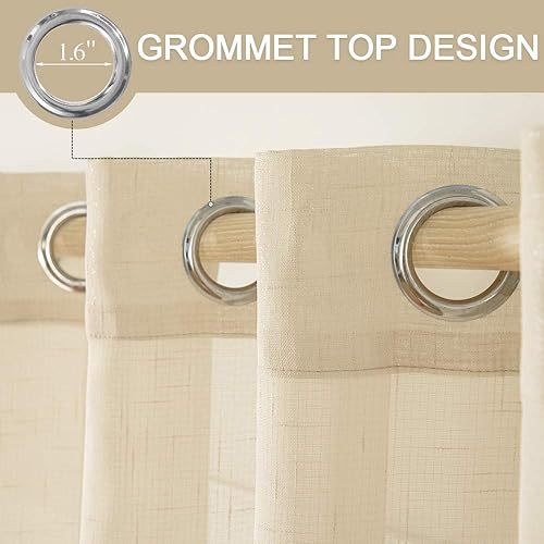 Miniatura 3 de MIULEE 2 - Paneles de lino texturizado semitransparentes, cortinas elegantes para ventana, cortinas sólidas con ojales superiores, de gasa, para