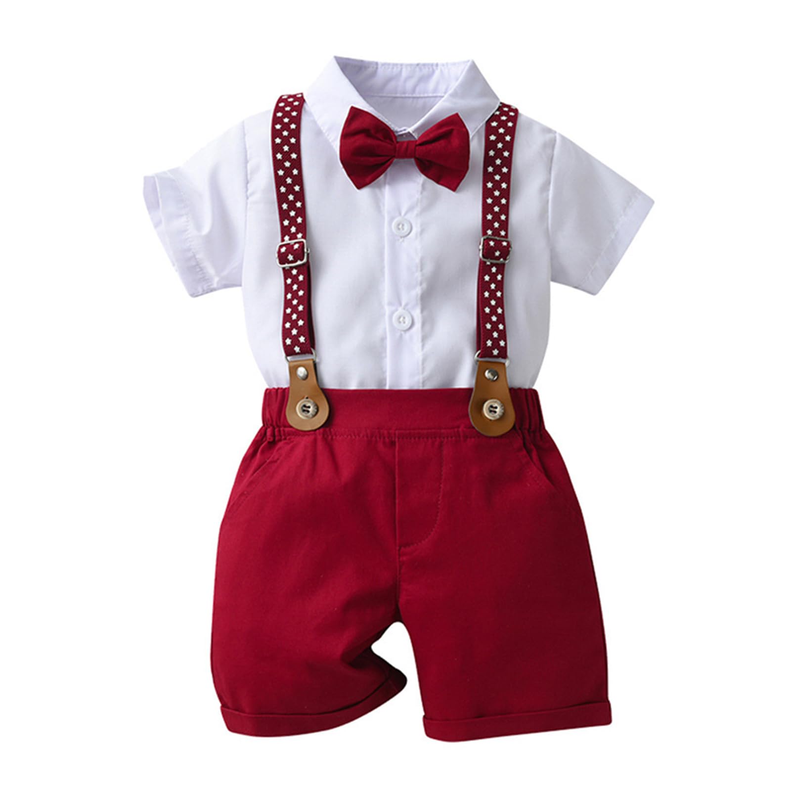 Carolilly Ensemble Costume Gentleman Eté pour Bébé Garçon, Chemisier à Manches Courtes avec Noeud + Shorts à Bretelles