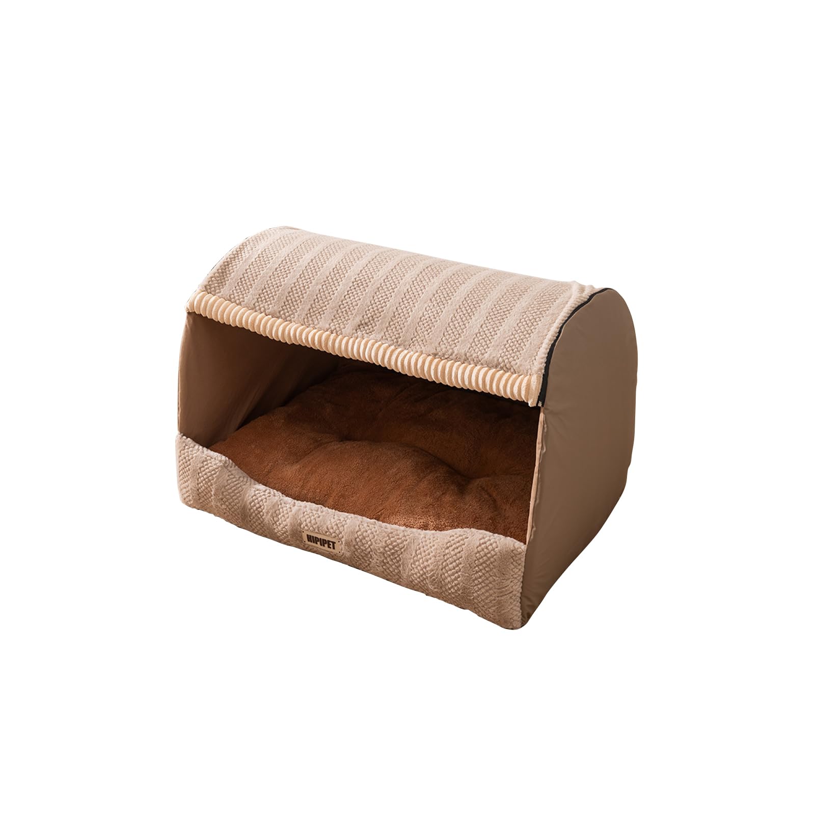 Galatée Dog Bed, Cat Cave Bed, Soft, Foldable and Washable with Detachable Cushion, Cute Cat House, Indoor Pet Nest with Non-Slip Base (S, Light Brown)