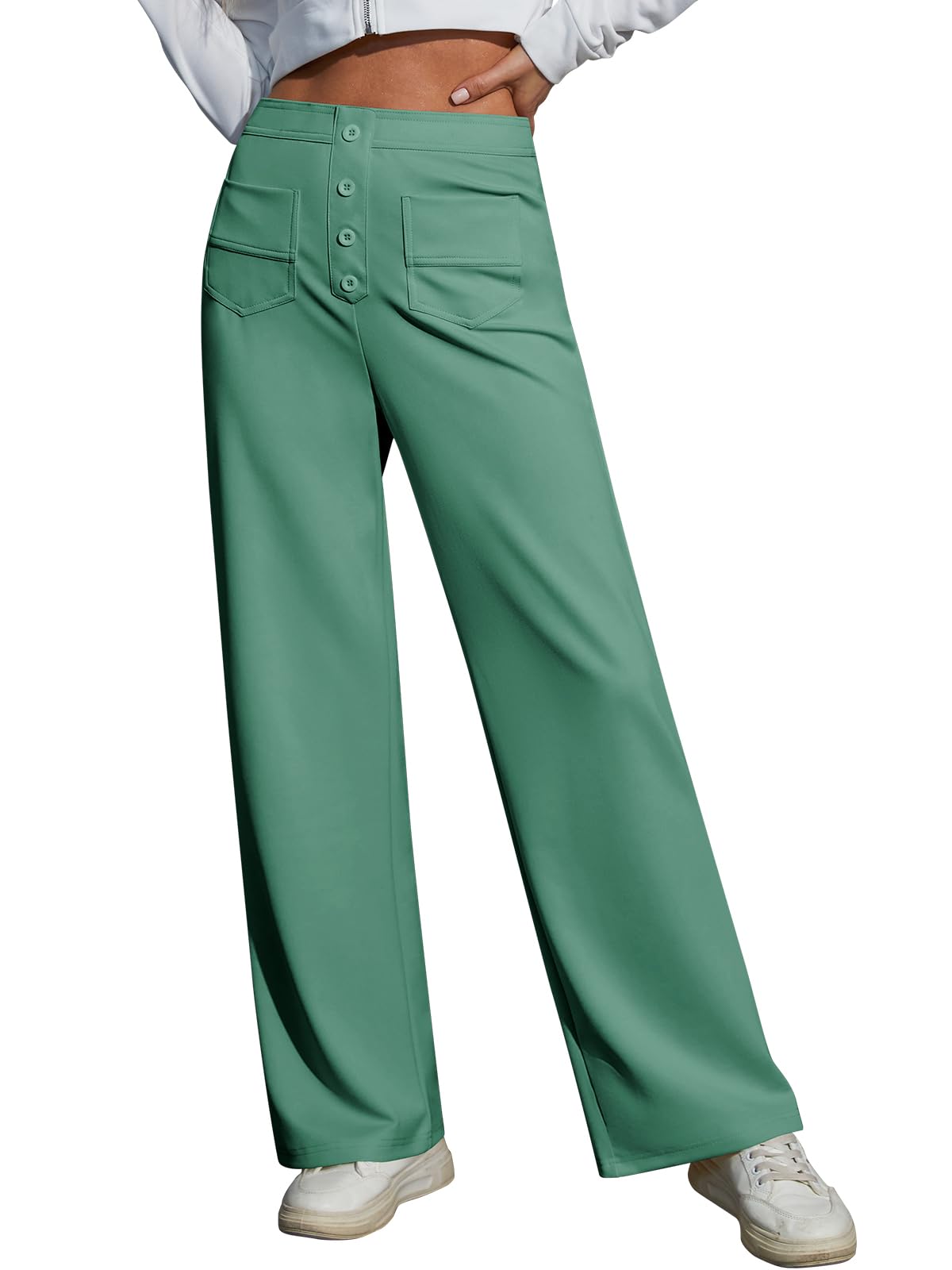 High Waisted Work Pants for Women Stretchy Wide Leg Business Casual Trousers 2025 Womens Dress Pants with Pockets
