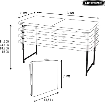 LIFETIME Fold-in-Half Adjustable Folding Table, 4 Foot