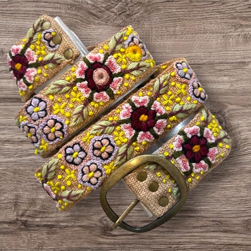 Embroidered Belt, Embroidered Belt for Women, Peruvian Embroidered Belt, Handmade - Garden Bloom Tan Band4