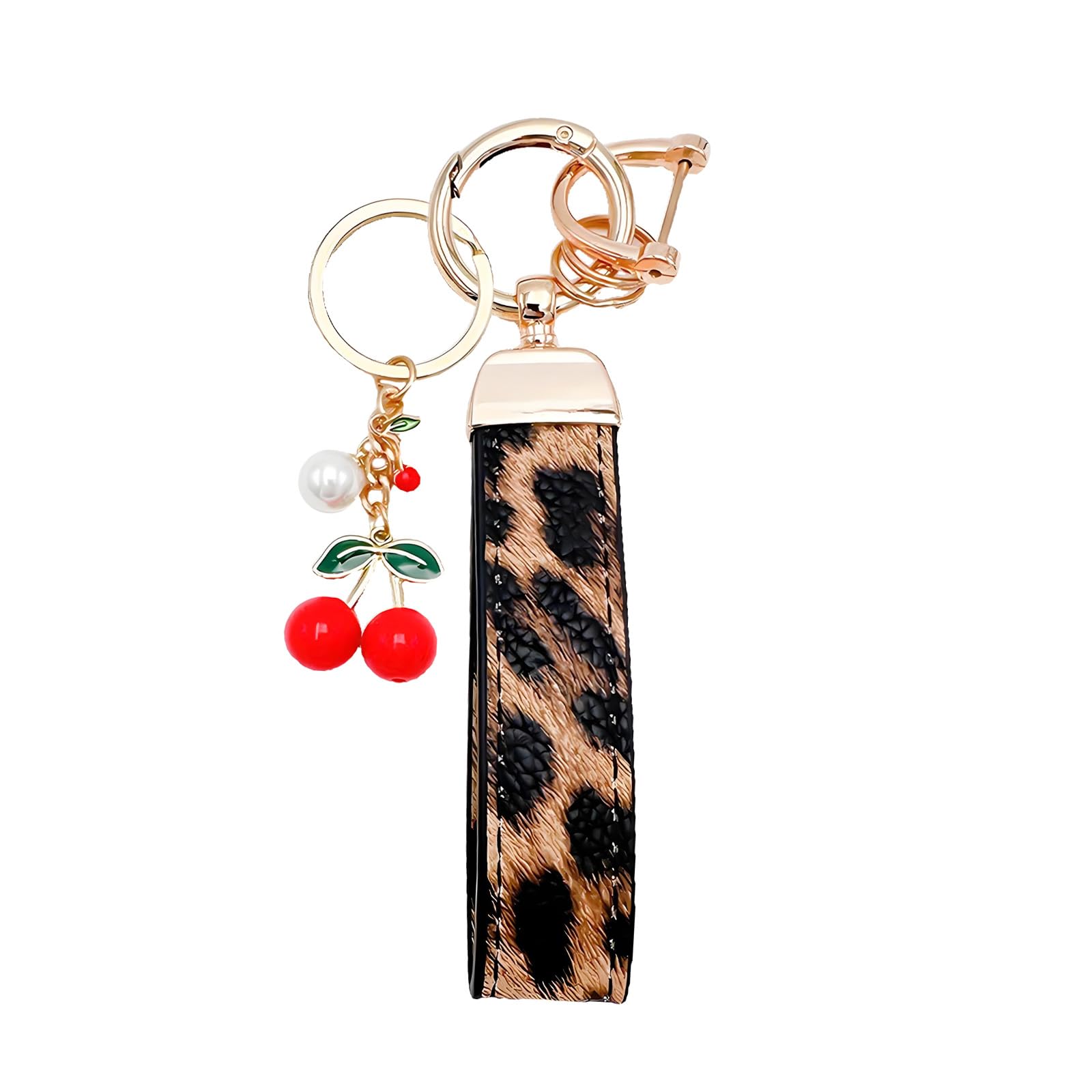 Angyape Cherry Keychain Wristlet Leather Car Keychain for Women Cute Purse Bag Charms Key Fob Holder with Keyrings Gifts