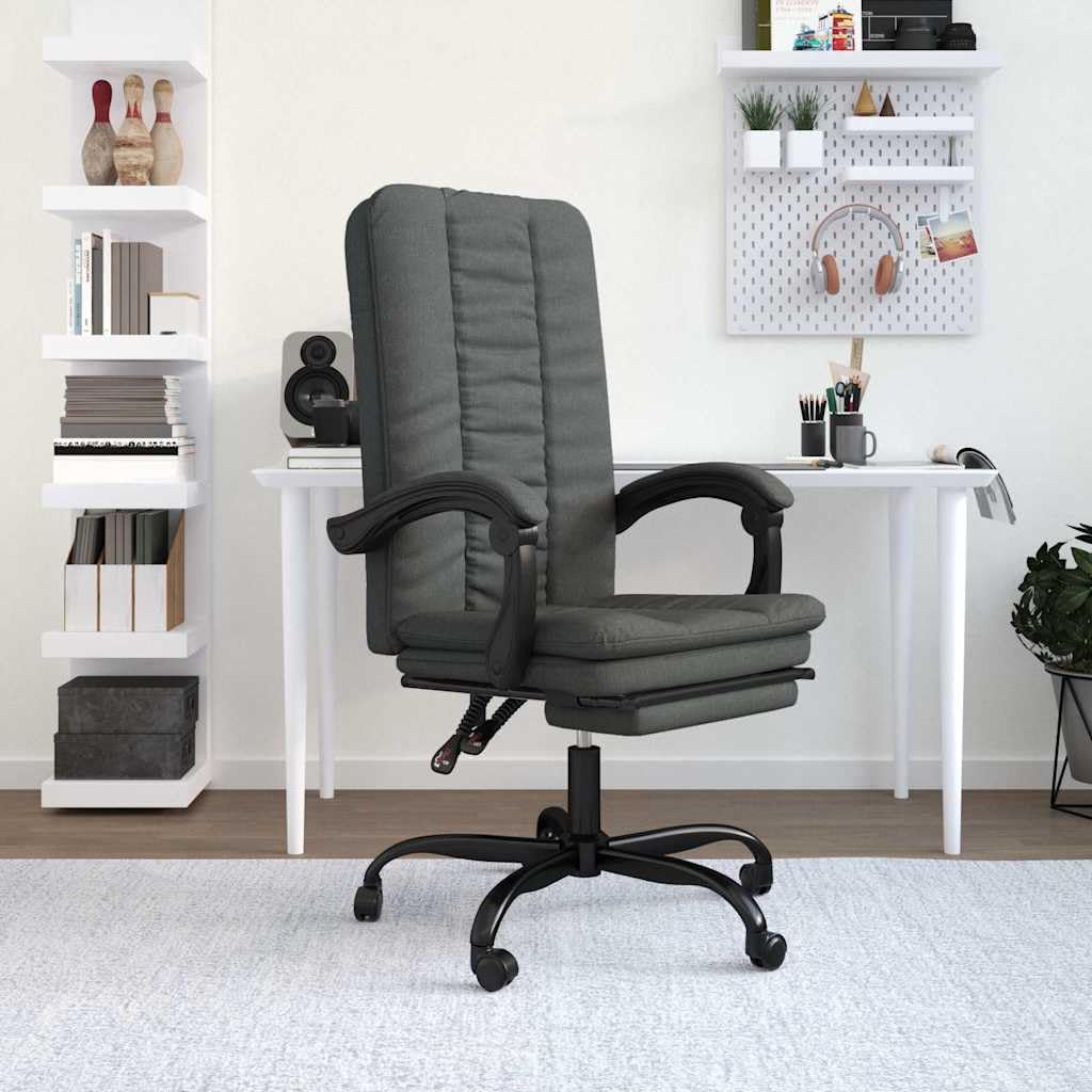 Fauteuil de Bureau Inclinable Tissu Gris Foncé avec Repose-Pied