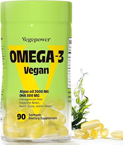 Suplementos veganos Omega-3 DHA  Alternativa de aceite de pescado premium del aceite de algas  90 cápsulas blandas sin carragenanos  Ácidos grasos