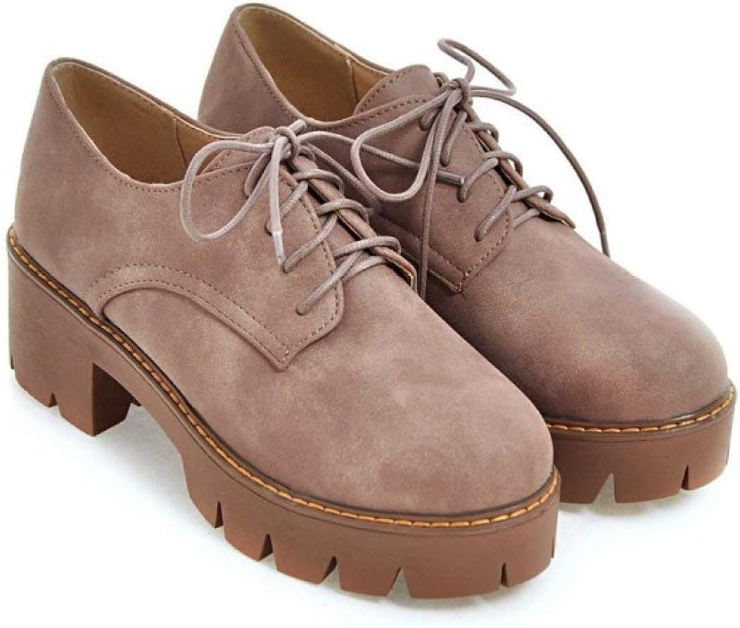 MeeMgic Women's Vintage Suede Platform Oxford Shoes Lace Up Chunky Mid ...