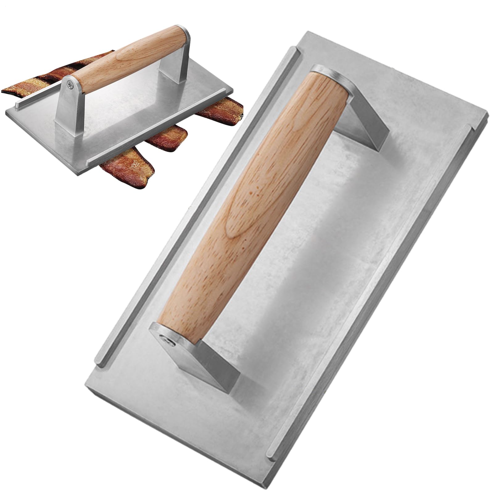 Pressa per Bistecca al Bacon, Peso di Cottura in Ghisa, Design con Impugnatura Comoda con Manico in Legno, Spianatrice Antiaderente Resistente, Accessorio per Padella per per Hamburger per Attr