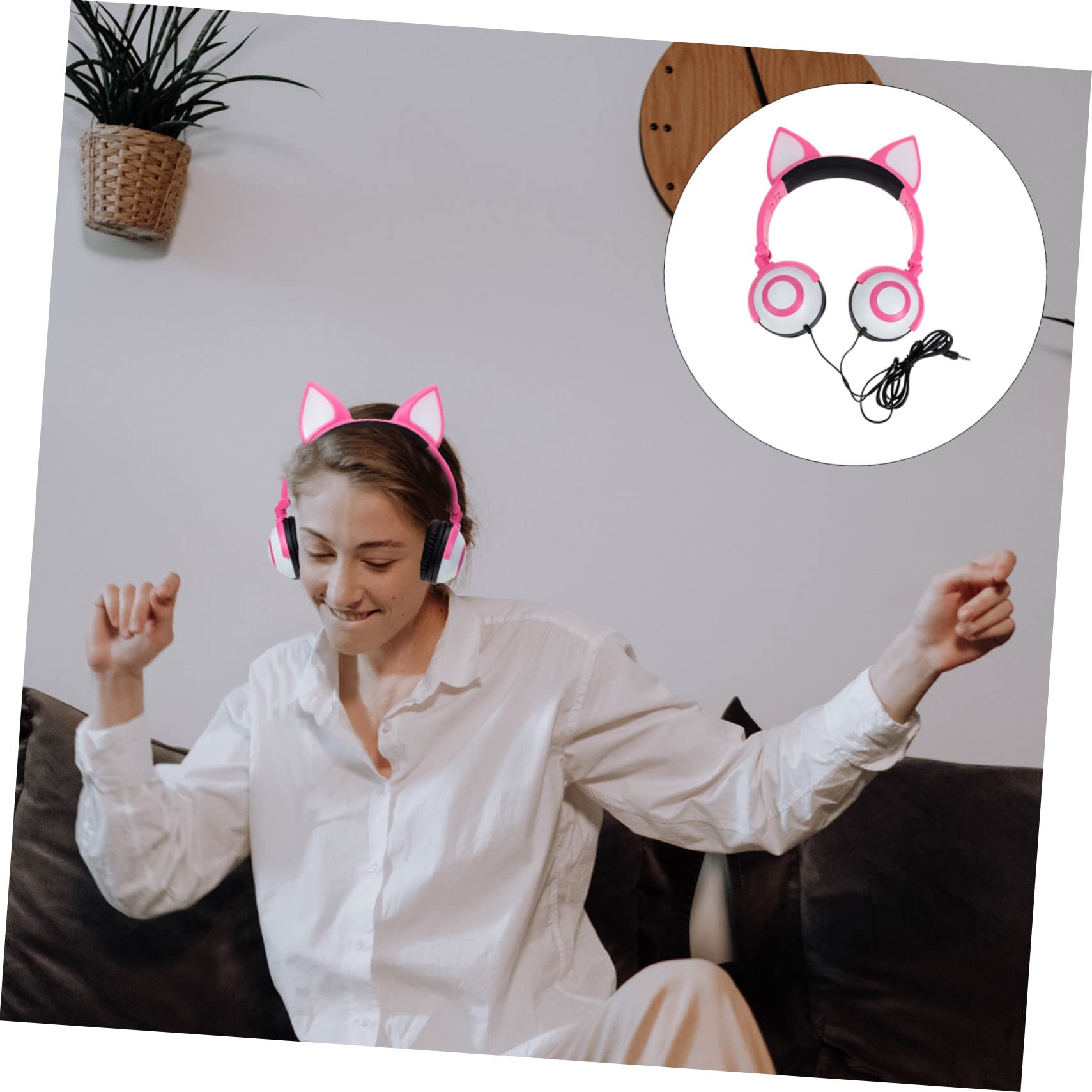 Cuffie per Bambini Orecchie da Gatto Rosa in Pvc Luce | Jack 3, 5mm, Spinotto Dritto e Driver da 40mm, Batteria a Bottone Inclusa