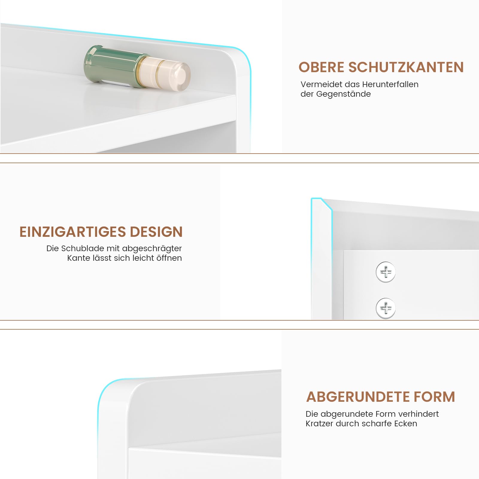 AOGLLATI Comodini Camera da Letto con Stazione di Ricarica e Luci LED, Tavolino con 3 Cassetti e 1 Ripiano Aperto, Comodini Moderni per Soggiorno e Camera da Letto,Bianco