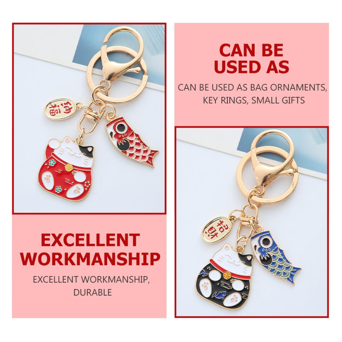 PATKAW 2 Piezas Llavero de Gato Fortuna de Aleación de Zinc Rojo, Diseño Práctico y Multiusos, Adecuado para Decoración de Mochilas Escolares y Obsequio de Cumpleaños