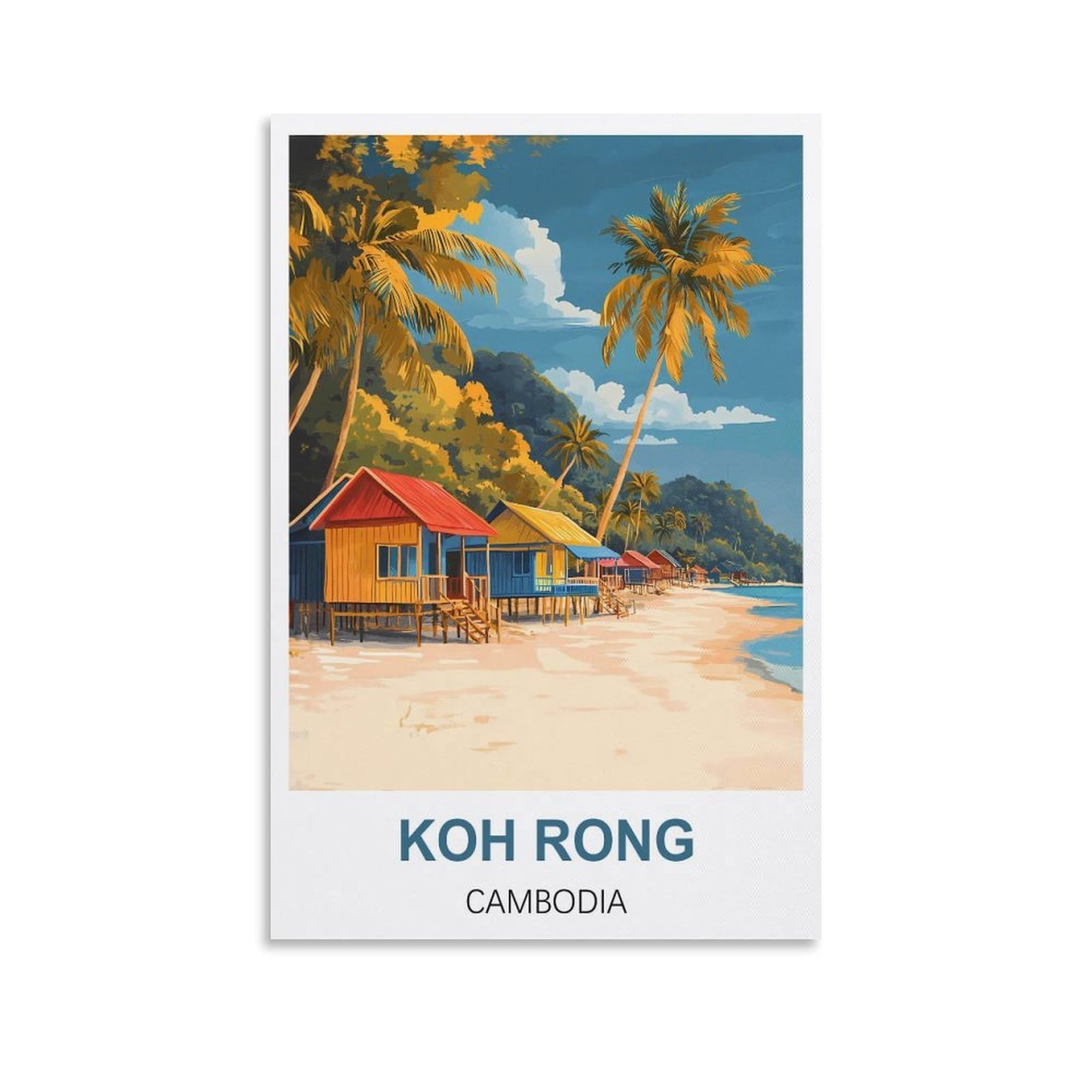 Fjiwecwsq Unframe-Style Koh Rong Cambodia Vintage Travel Posters 08X12inch(20X30cm) Canvas Wall Art Painting Prints