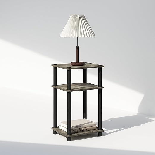 Furinno Just 3-Tier Turn-N-Tube Open Storage Nightstand, 1-Pack, Plastic Poles, French Oak/Black thumbnail 2