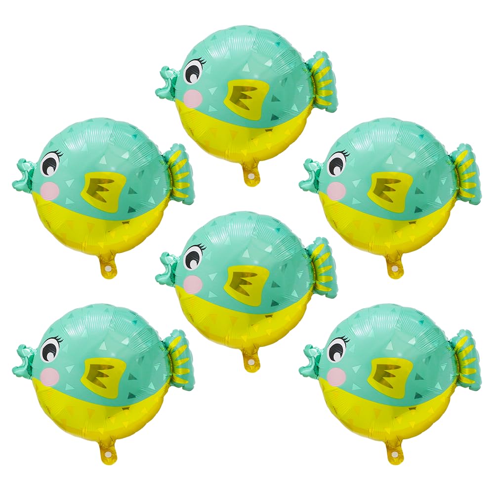 Cute Cartoon Pufferfish Balloons Under The Sea World Fish Party Decorations, 6 Pack Puffer Fish Foil Balloons Ocean Animal Globe fish Balloons Sea