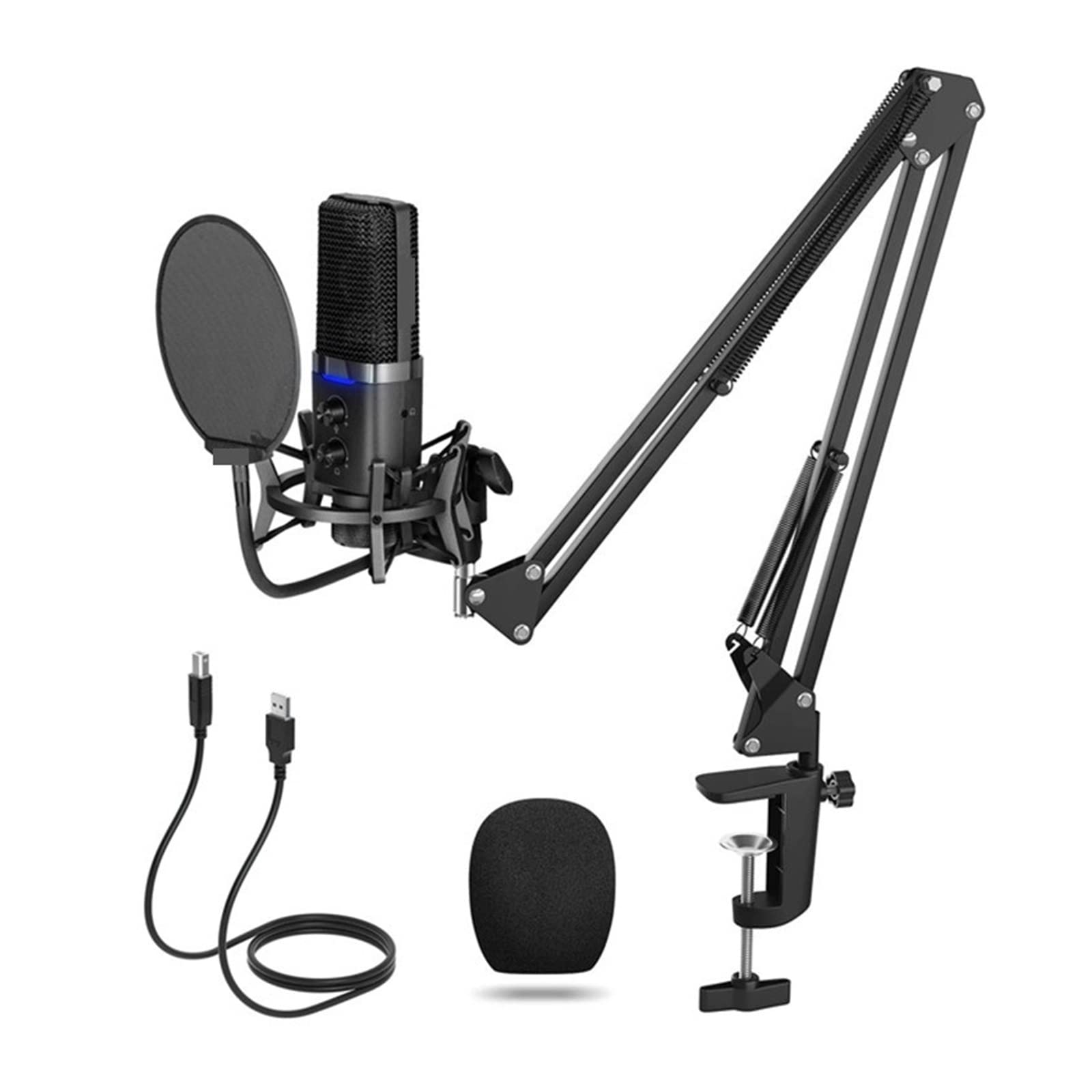 Microphone USB pour podcast et vidéo YouTube avec support de bureau réglable