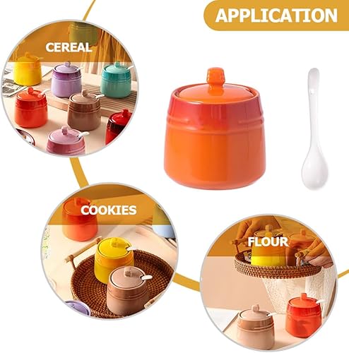 Miniatura 7 de Azucarero de cerdo salado con tapa y cuchara, tarro de azúcar de cerámica, recipiente de condimentos de porcelana, caja de condimentos para el