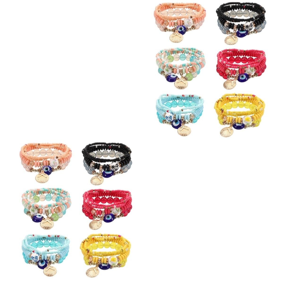 Abaodam 12 Set Braccialetti Bohemien Occhio Diabolico in Vetro e Lega, Bracciali Leggeri e Skin-friendly, per Eventi come Accessorio alla Moda