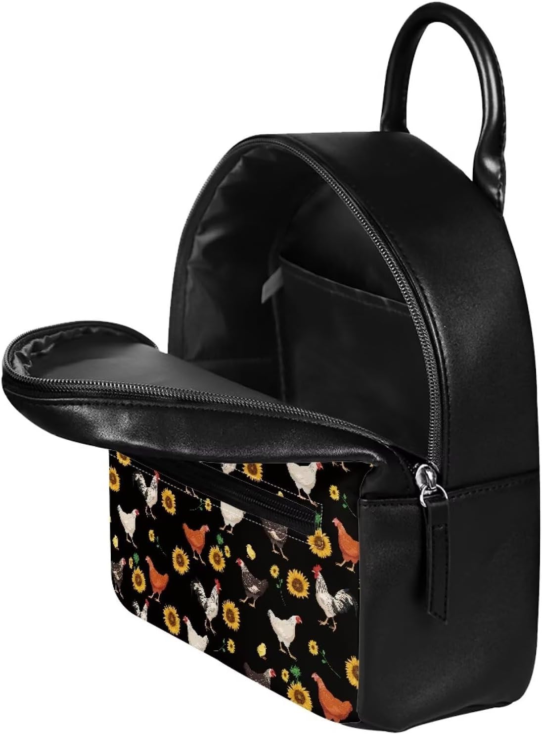 Amzbeauty Chicken Daisy Print Leather Mini Backpack Purse For Women Small Size Shoulder Bag Lightweight Girls Teenager Cute Daypack