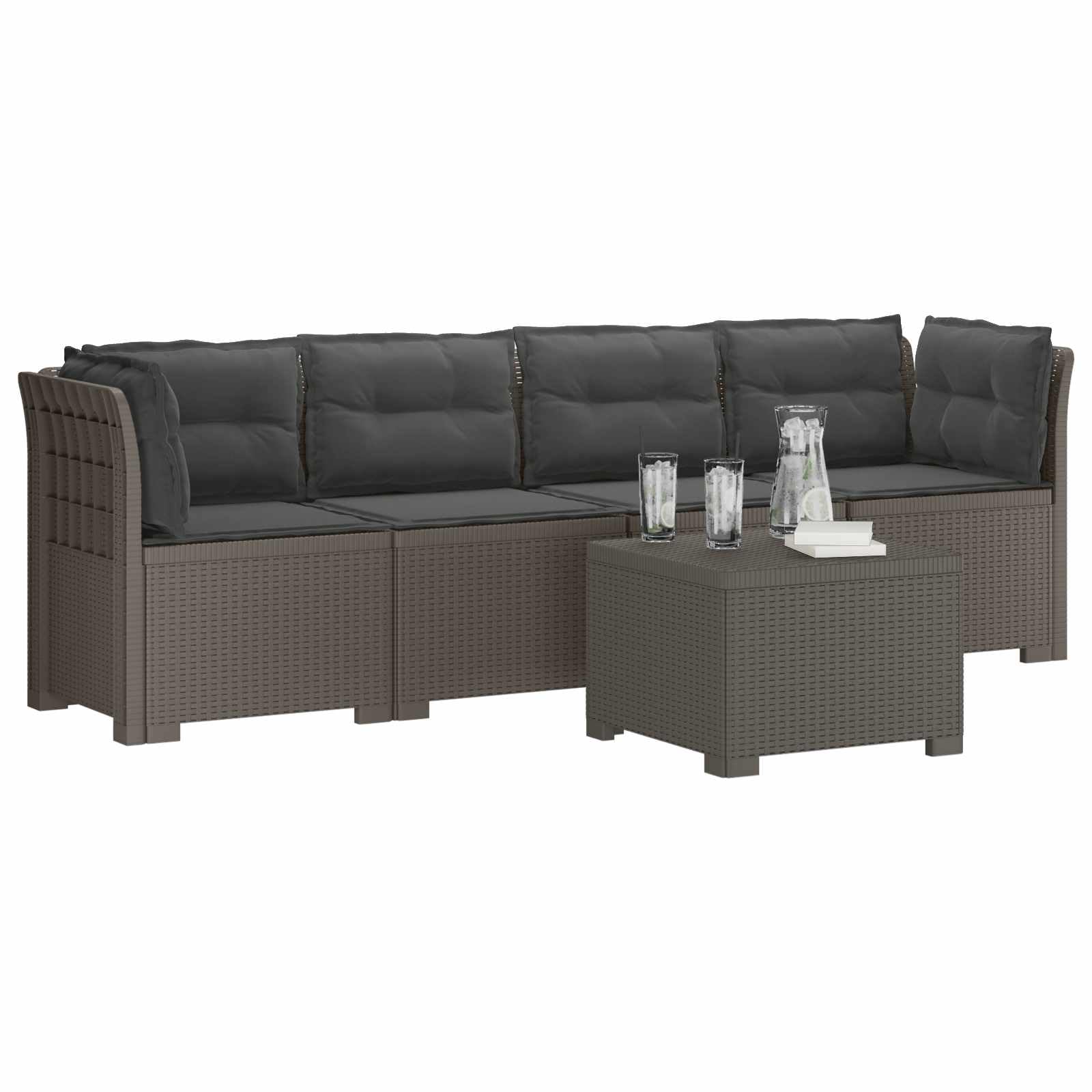 Set panca da giardino a 4 posti con cuscini da tavolo grigio chiaro