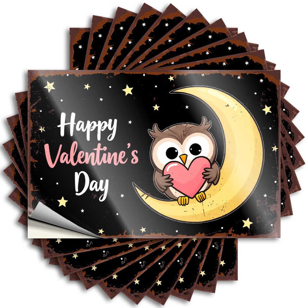 Snarky, Lettering Sticker Garage Happy Valentine's Day: Owl On Crescent Moon with Heart | Microfiber Bath Decor(12X18CM)