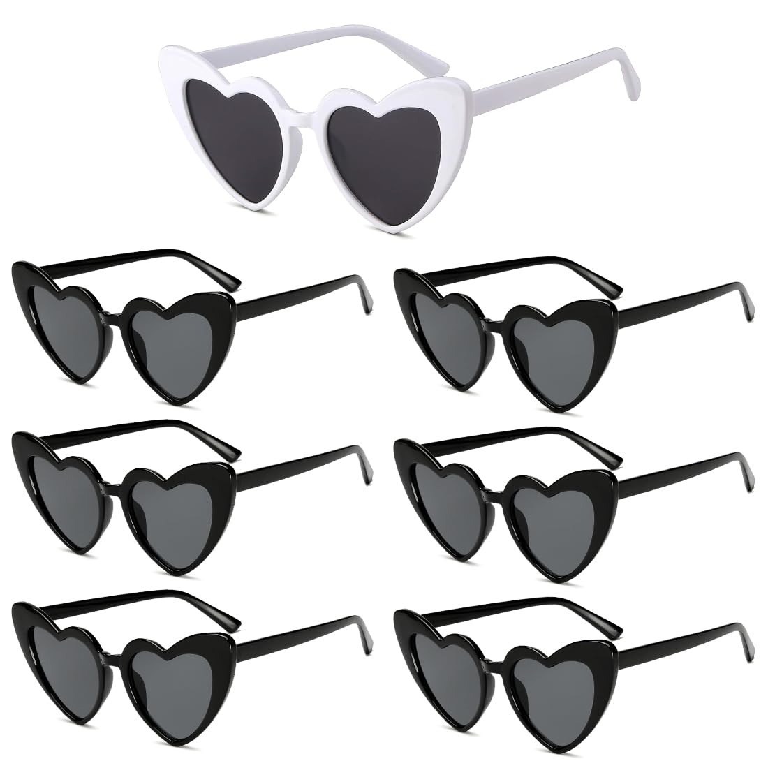 Meleager Gafas de Sol Corazon, 7 Pares Gafas Fiesta, Gafas Hippie Corazón 90s, Heart Sunglasses como Accesorios Fiesta para Despedida de Soltera, Boda, Cumpleaños, Viajes, Carnaval (Negro + Blanco)