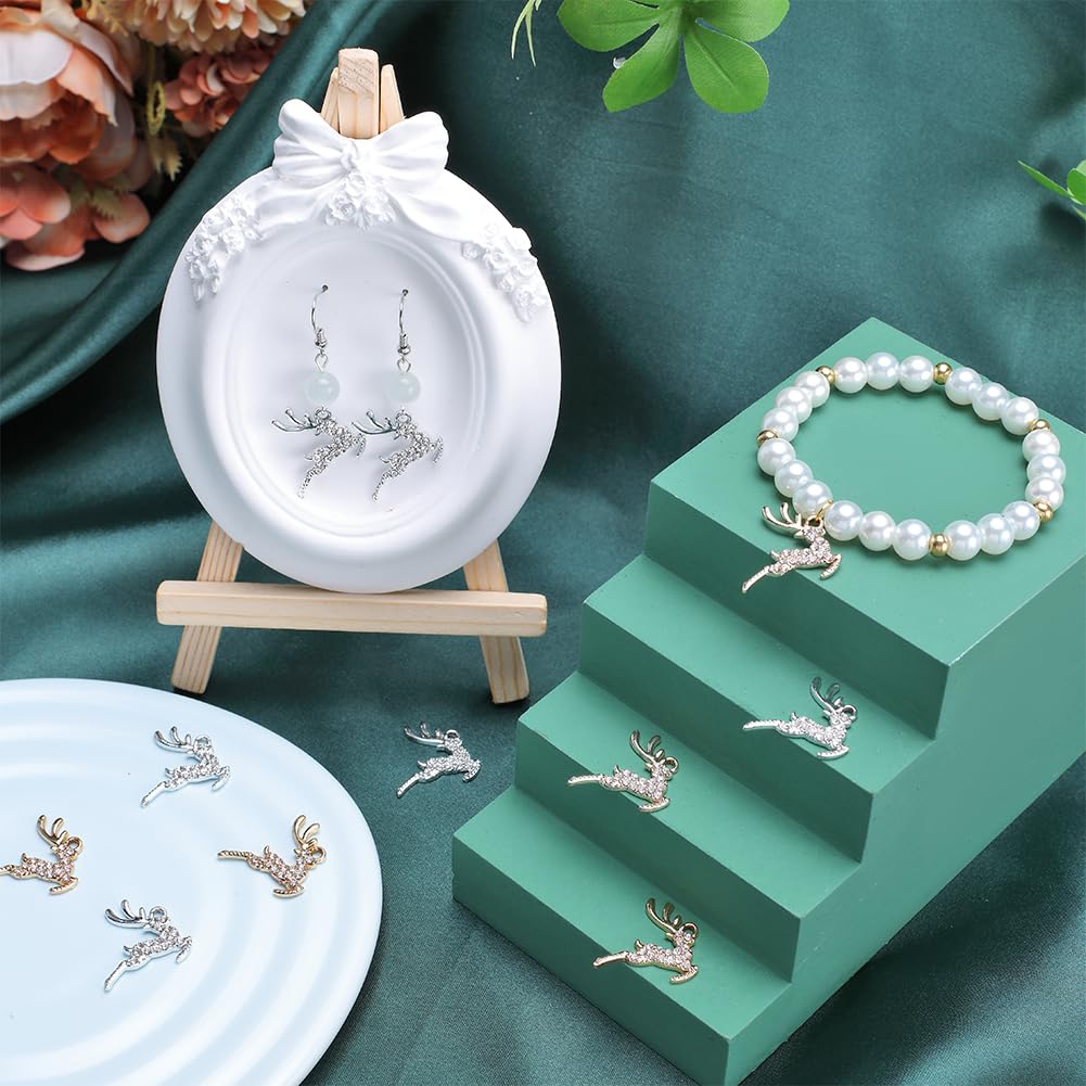 SUNNYCLUE 1 Box 32Pcs Christmas Charms Reindeer Charms Micro Pave Cubic Zirconia Rhinestone Deer Golden Silver Forest Animal Winter for jewellery Making DIY Necklace Craft Supplies - Image 4