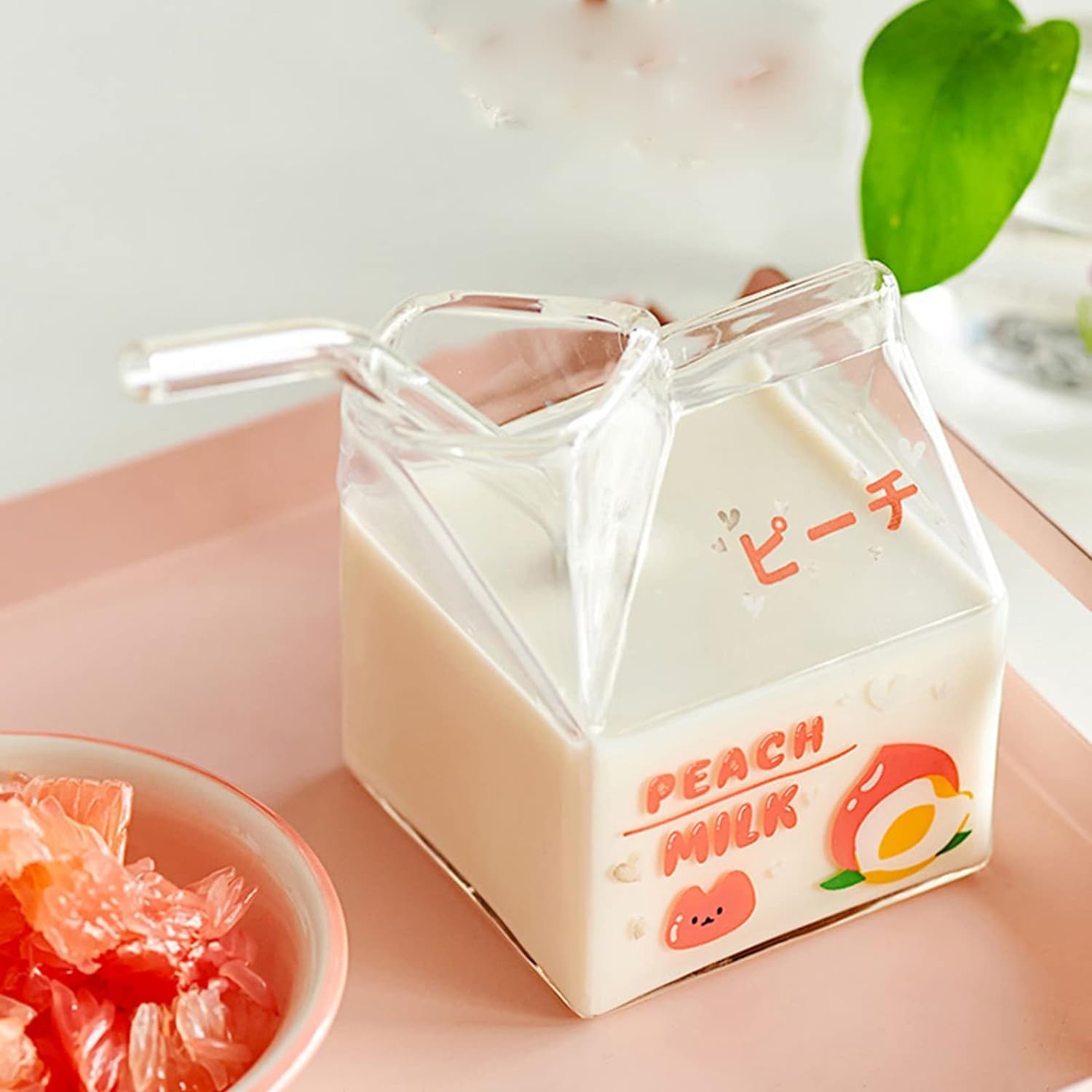 Suuyar Kawaii Square Milk Carton Glass Cup Cute Strawberry Creative Breakfast Cup For Home - View #4