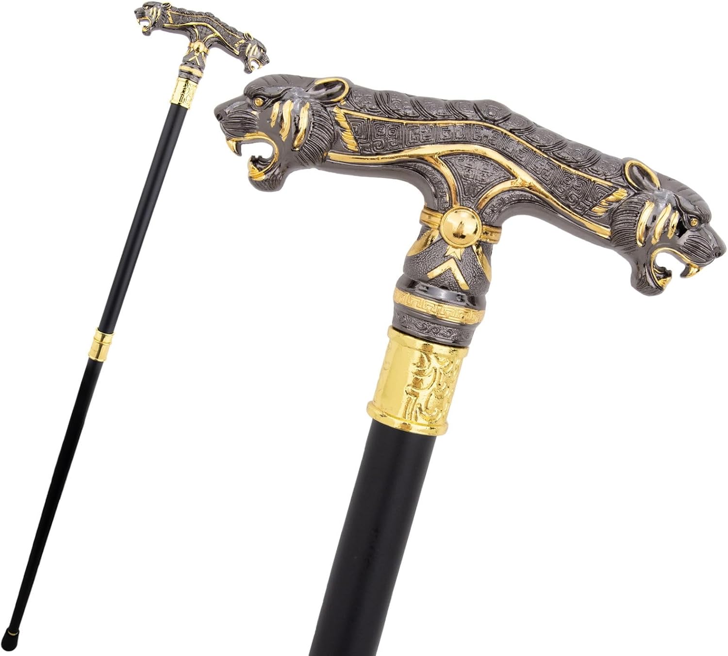 Black and Gold Two-Headed Leopard Walking Cane, Luxury Men Womens Walking Stick, Removable Anti Slip Scepter Cospaly Vintage Party 92cm