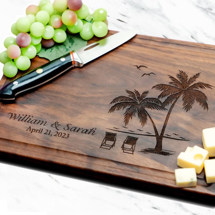 Personalized Beach Wedding Cutting Board – Custom Engraved Charcuterie Board for Couples – Nautical Gift for Destination Weddings, Honeymoons & Anniversary – Handcrafted in USA 409