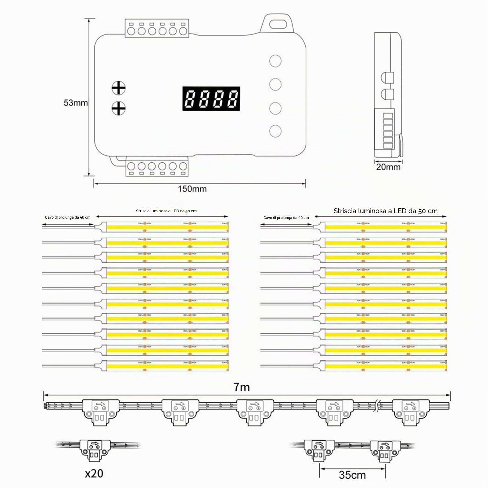 Illuminazione per gradini a LED con sensore di movimento, 20 livelli, set completo (luce calda 2700 K)