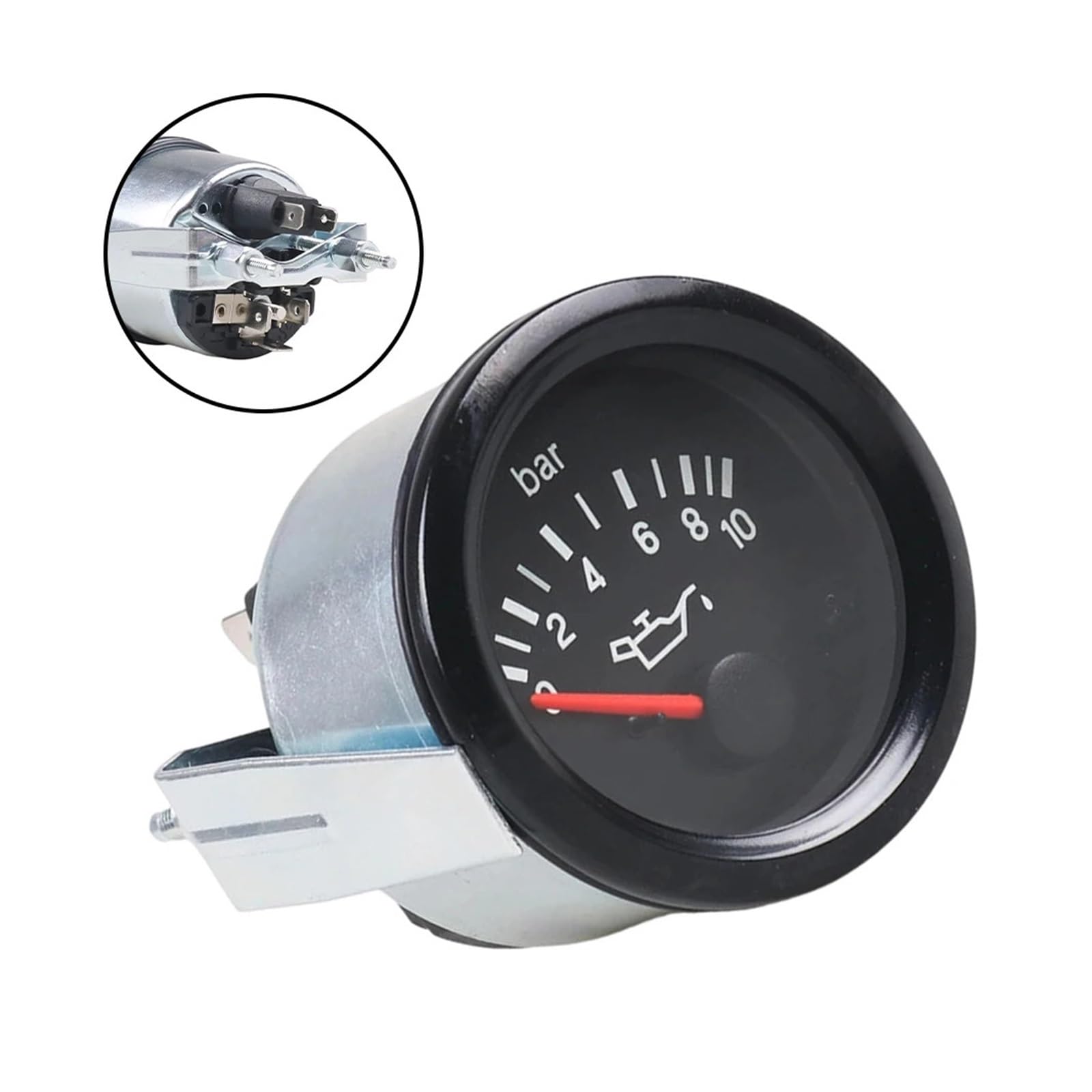 Ciśnieniomierz, Oil Pressure Gauge Designed For 12V DC Automotive And Marine Engine Systems 0-10 Bar Analog Scale 52mm Mounting Diameter