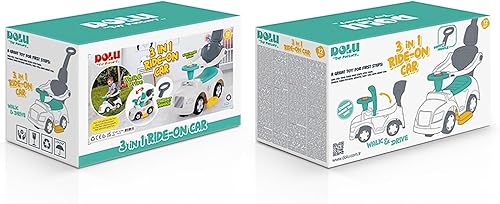 Miniatura 5 de DOLU Ride-On Car 3 en 1 Walk & Drive - Blanco, Verde, Amarillo - 3 Modos Cochecito de paseo - Coche de empuje, manija para padres, bocina, bebé y
