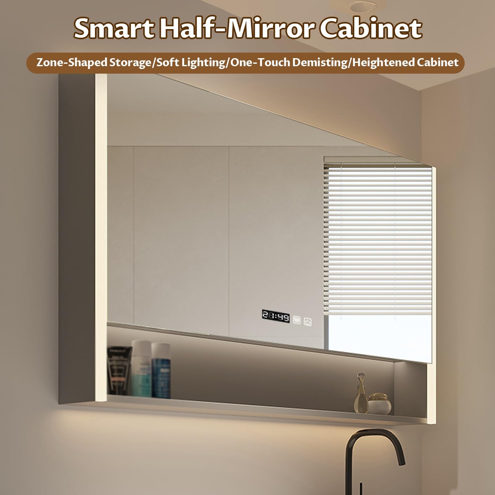 Armadietto da bagno salvaspazio con ripiani a specchio, 60 cm, multi strato, facile da installare e comodo per nizing, ideale per piccoli