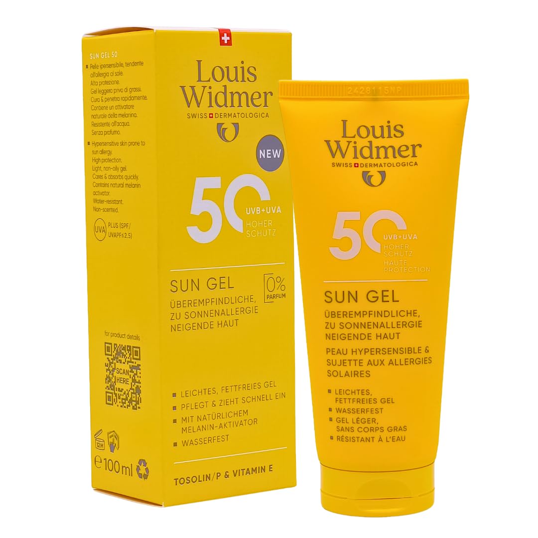 Louis Widmer Sun Gel 50, 2x 100 ml I leichte, fettfreie Gel-Creme I wasserfest I für überempfindliche, zu Sonnenallergie neigende Haut I hoher UV-Schutz I Spar-Set plus Pharma Perle give-away