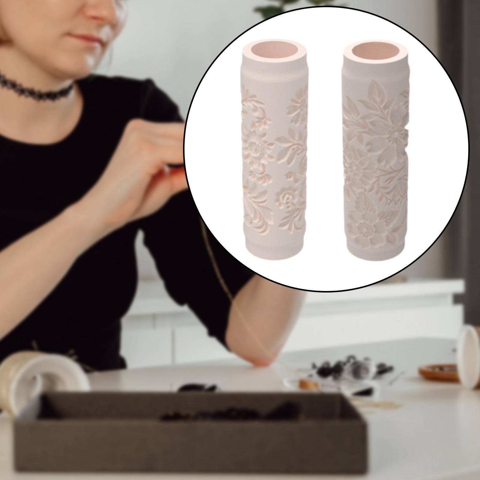 Rodillo de Textura con Motivo de Flor para Arcilla Y Barro Herramienta de Cerámica Ligera con Mango Ergonómico para Facilitar La de Diseños E