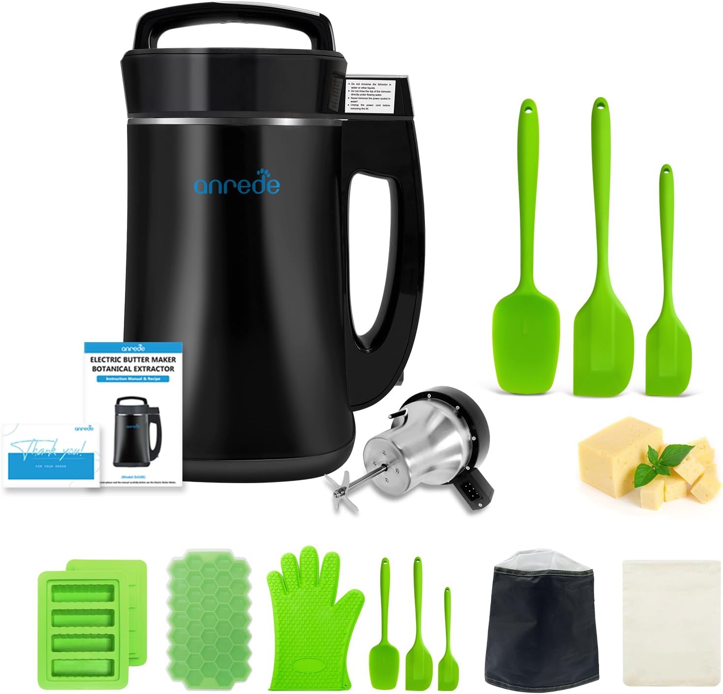 Herbal Decarboxylation and Infusion Machine, Botanical Extractor and Infuser for Making Butter, Oil, and Tinctures，Butter machine, Complete Accessories + Green silicone spatula set