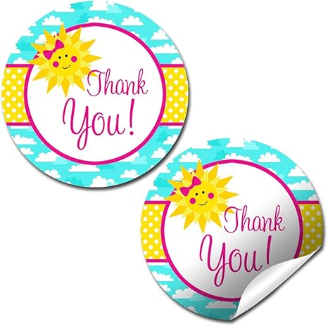 Ray of Sunshine Summer Birthday Thank You Sticker Labels for Girls, 40 2
