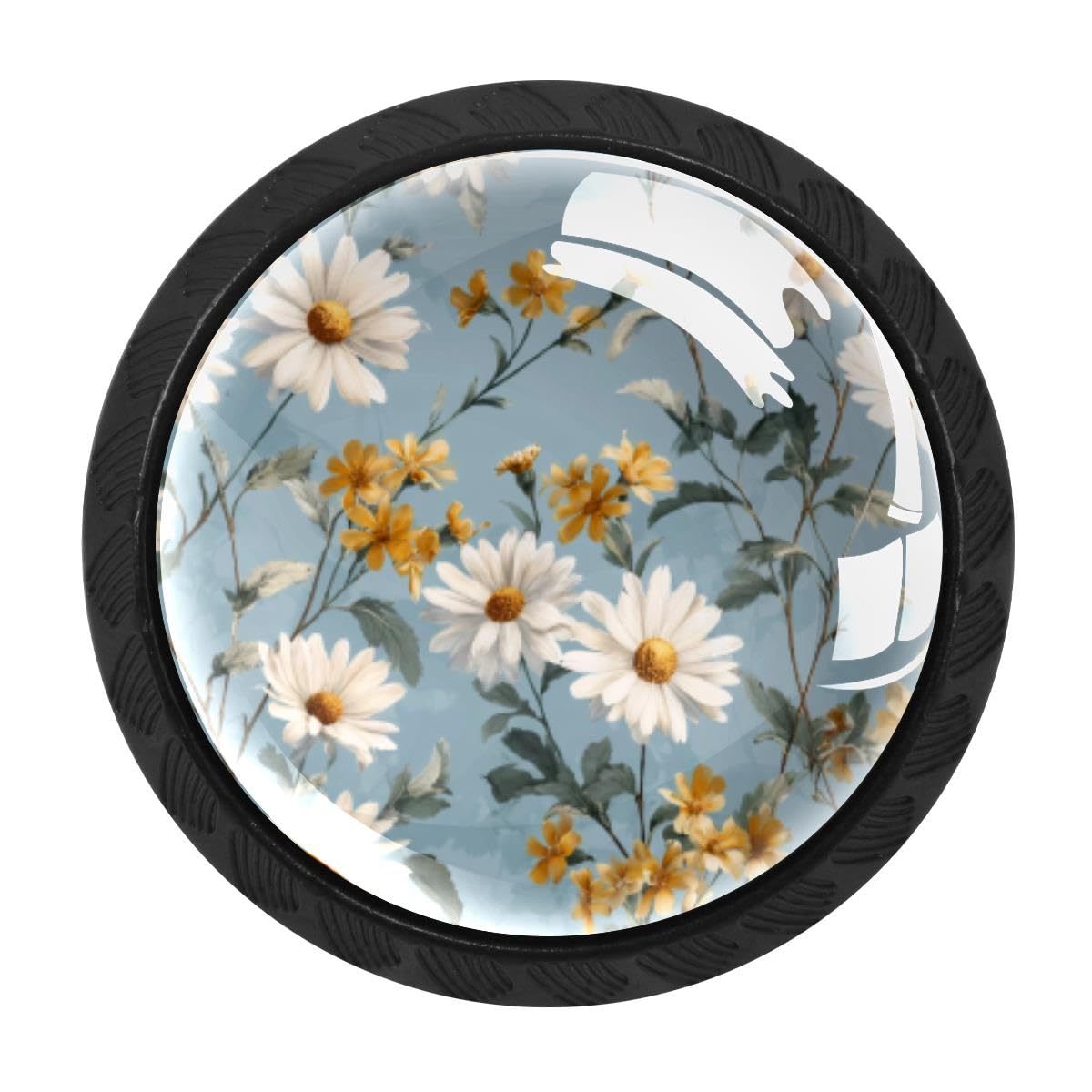 4 PCS Kitchen Cabinet Knobs, Daisies Floral Drawer Knobs Dresser Handles