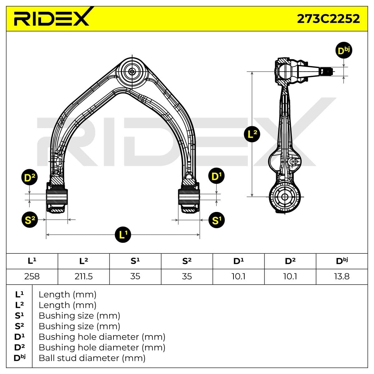 RIDEX 273C2252 Barra oscilante de suspensión de ruedas Delantero Derecha Compatible con VOLVO XC60 II 246