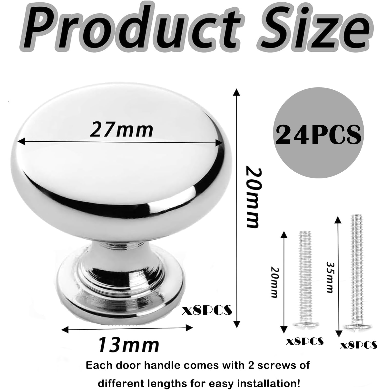 WNXBFO 8 Pcs Silver Round Cabinet Door Knobs, 30mm Cupboard Drawer Handles with Screws, Ideal for Cabinets Wardrobes, Drawers - Image 2