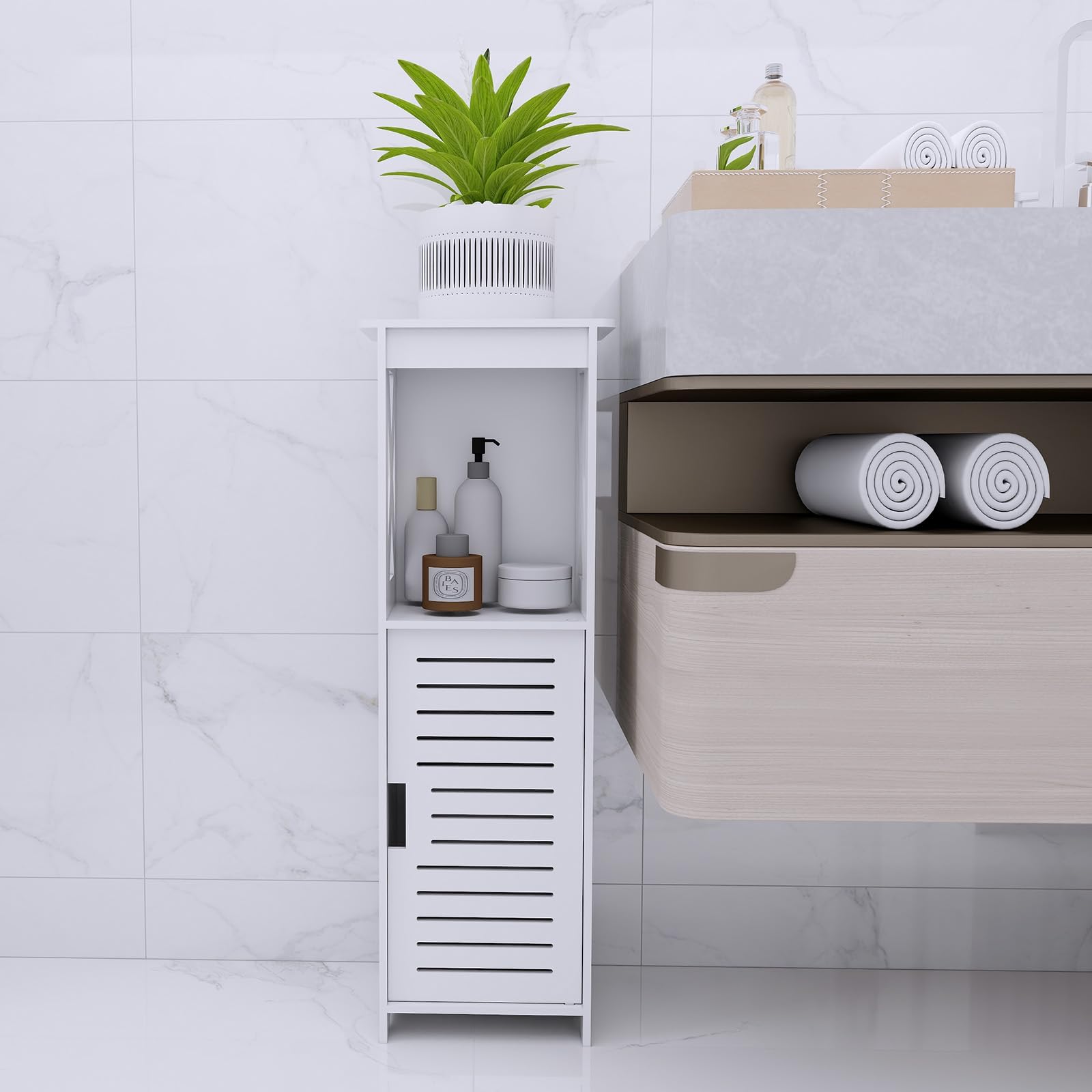 LANTUS - Mueble de almacenamiento para inodoro, armario, estante ajustable, patas resistentes al agua, pequeños espacios, pequeño armario de baño para cuarto de baño, sala de estar, 26 x 20 x 75 cm