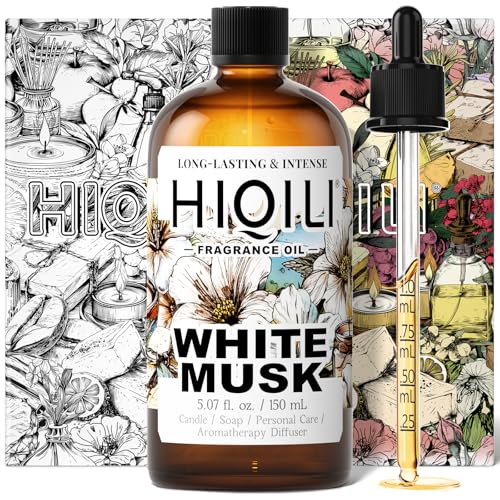 Image of HIQILI White Musk Fragrance Oil, Musk Perfume for Women - 5.07 Fl Oz | for Candle & Soap Making Supplies and Perfect for Home, Car Diffuser Use, Add to Pillow Scented Spray - 150 ML