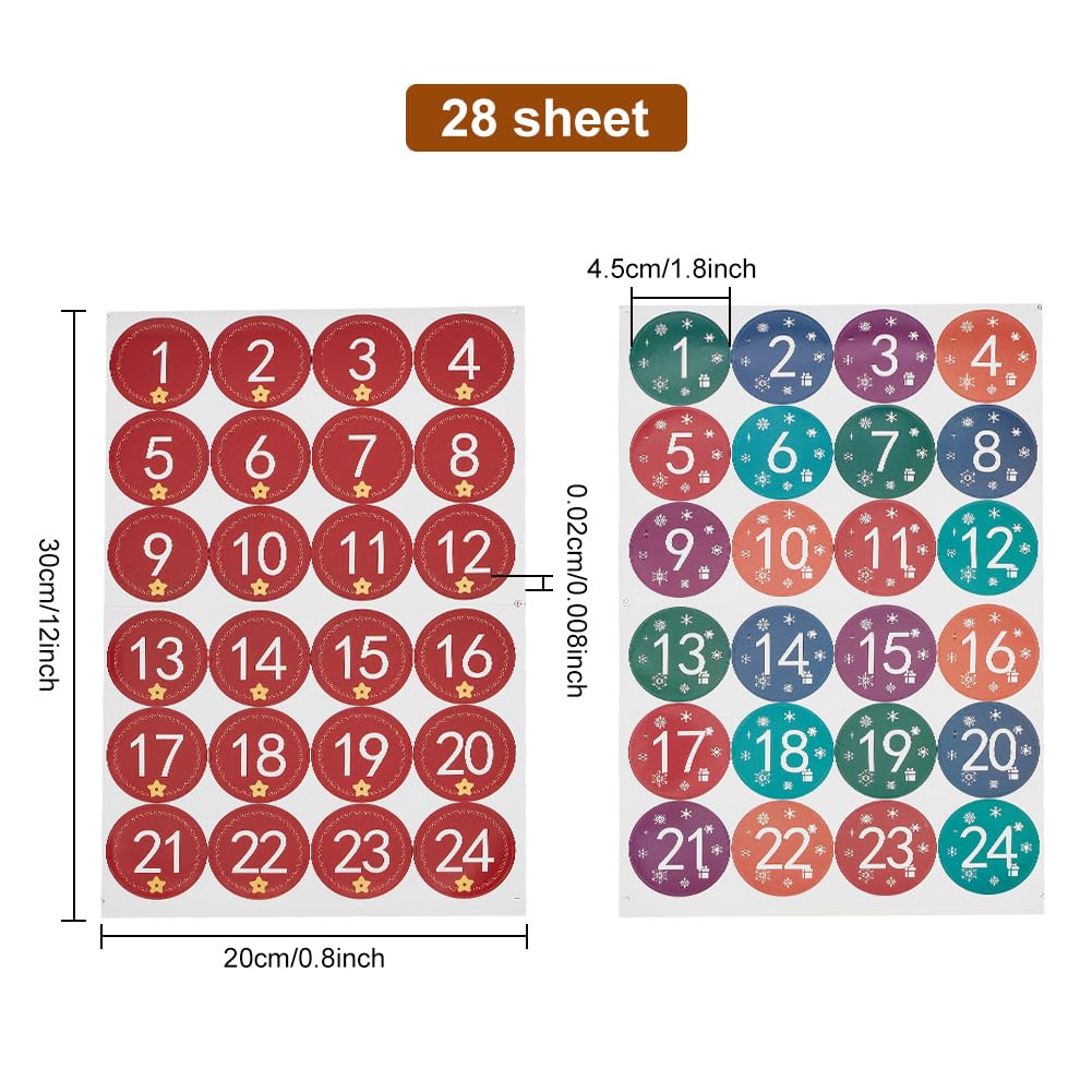 DELORIGIN 28 Sheets Christmas Advent Calendar Stickers 2 Styles 1-24 Number Stickers Round Christmas Countdown Stickers Gift Sealing Stickers for Xmas Craft Christmas Decor Party Supplies - Image 2