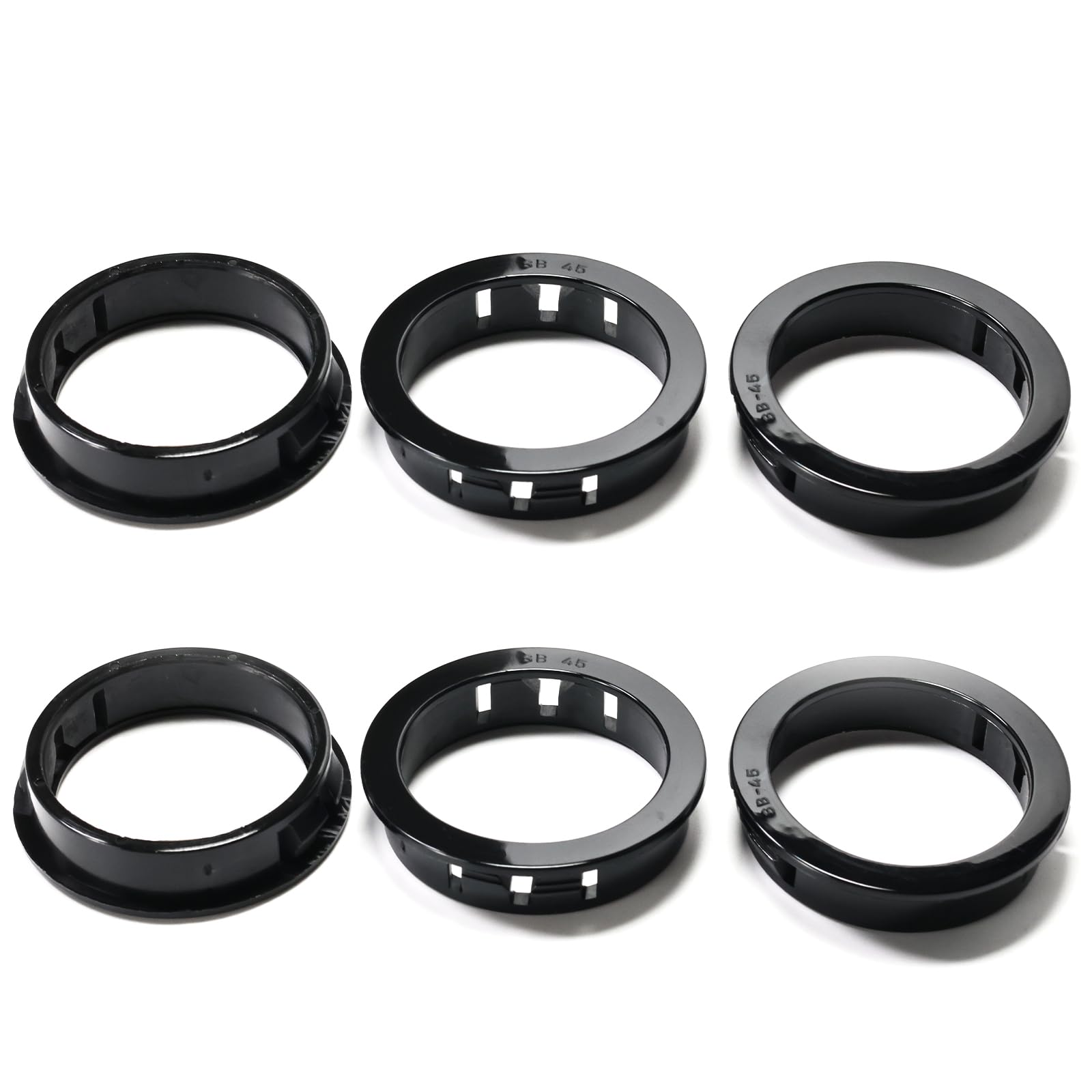 BOPOREAE 6 pcs Black Snap Bushing 1-3/4" (45 mm) Mounting Diameter, Plastic Cable Hole Grommets for Wiring, Round Nylon Snap in Locking Electrical Wire Cord Hose Tubing Bushings Grommets Protectors