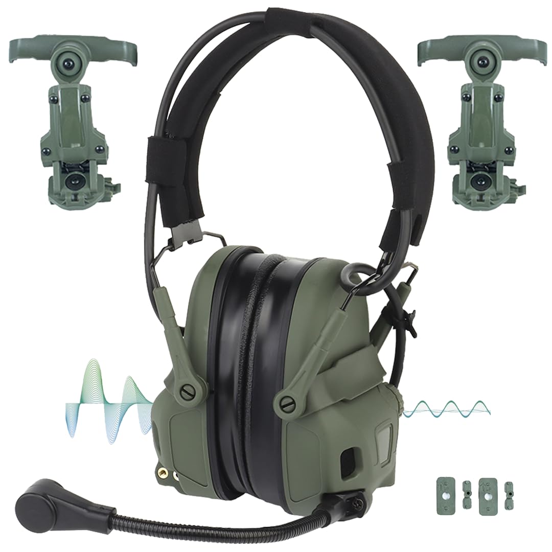 Juego de auriculares tácticos de caza con cancelación de ruido, protección auditiva de comunicaciones, auriculares electrónicos, con adaptador de rieles para casco, Anc-verde, Taille unique